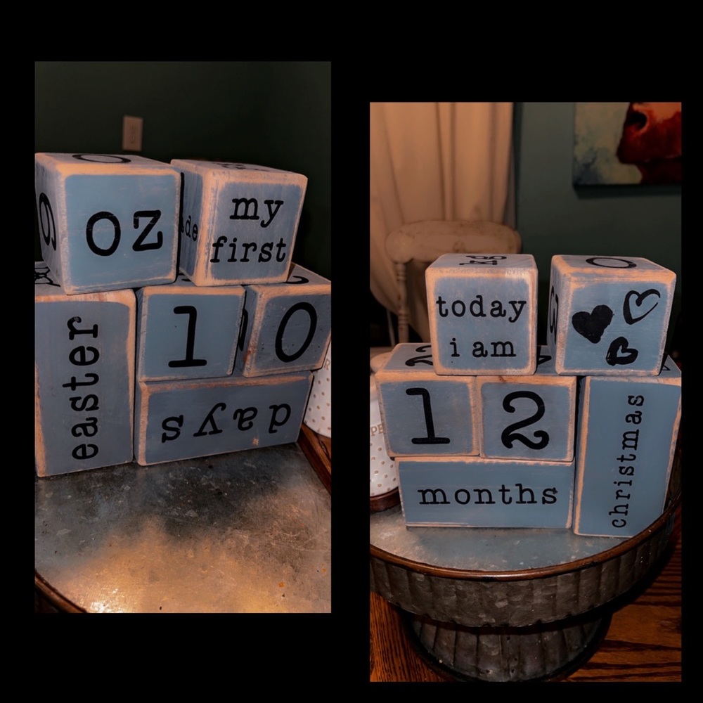Blocks for babies milestones. Includes days, weeks, months & holidays.